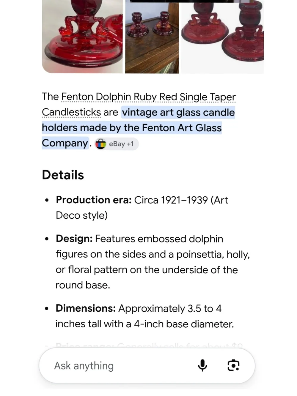 Antique 1920s Fenton Amberina Koi/Dolphin Red Glass Candlesticks